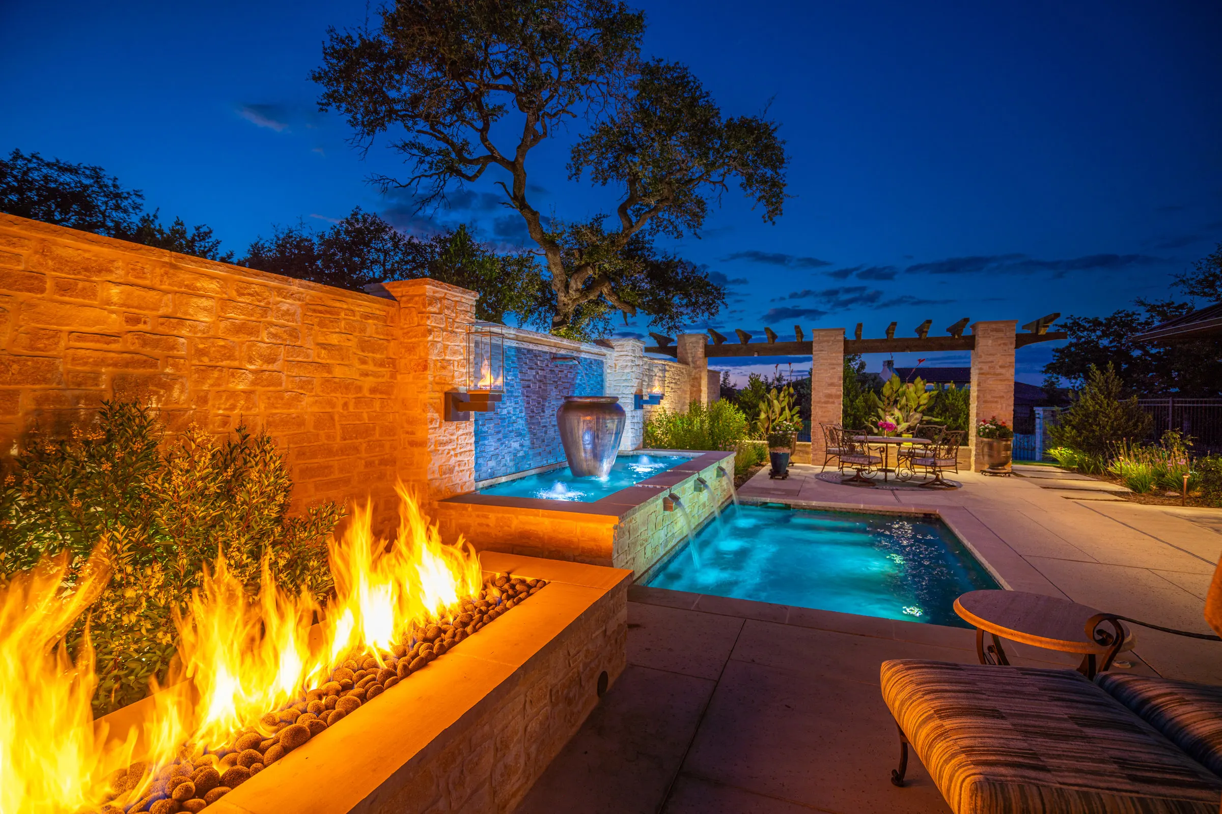 Spa, Fountain & Fire Pergola, Boerne, TX